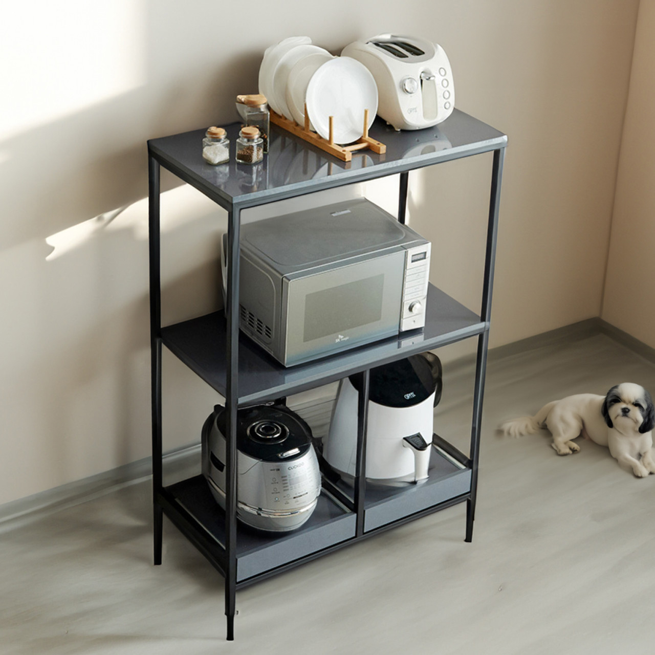 주방 선반 밥솥 전자레인지 선반 에어프라이어 선반 3단