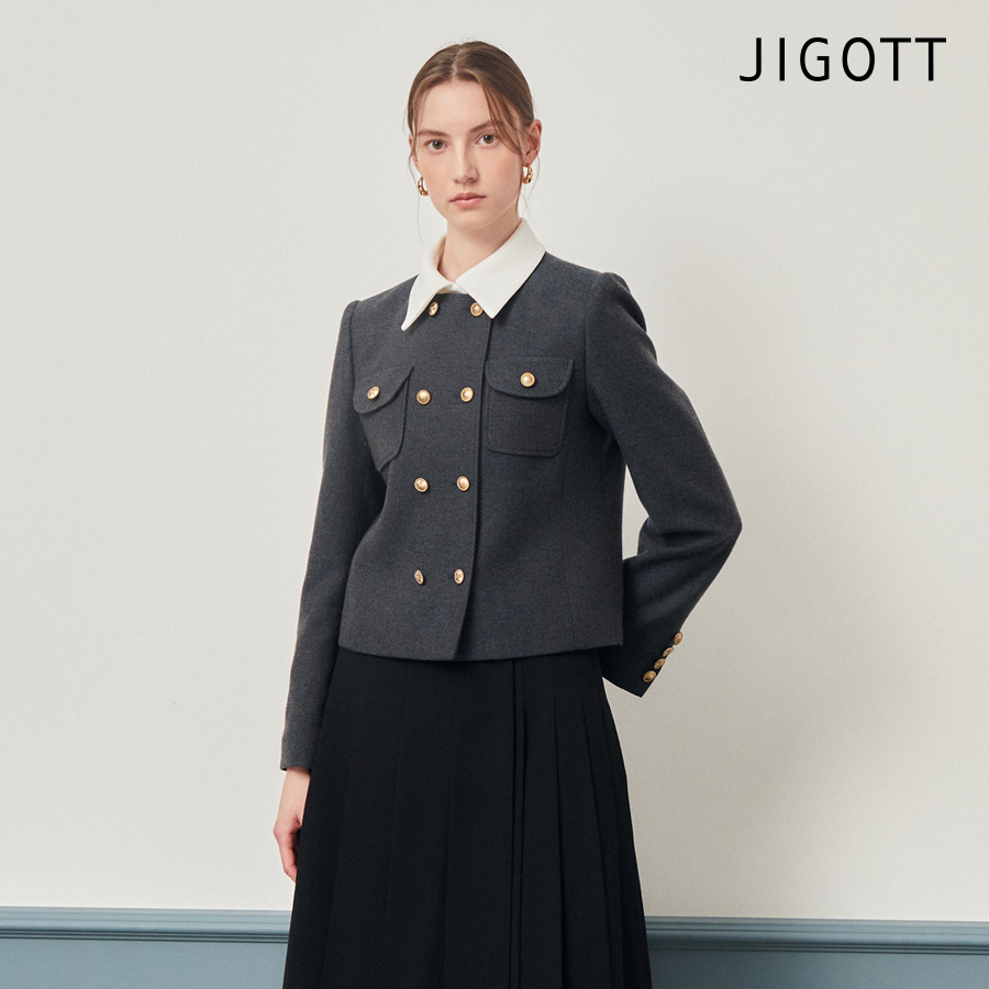 (지고트) 체크 더블 배색 칼라 재킷 JNBA0JK21 : 지고트