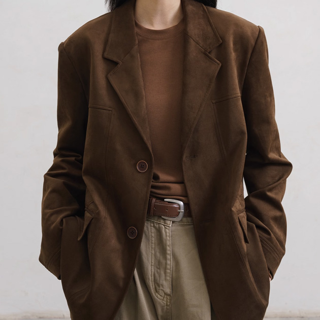 스웨이드 루즈핏 여성 테일러드 하프 클래식 브라운 자켓 - 상품 이미지