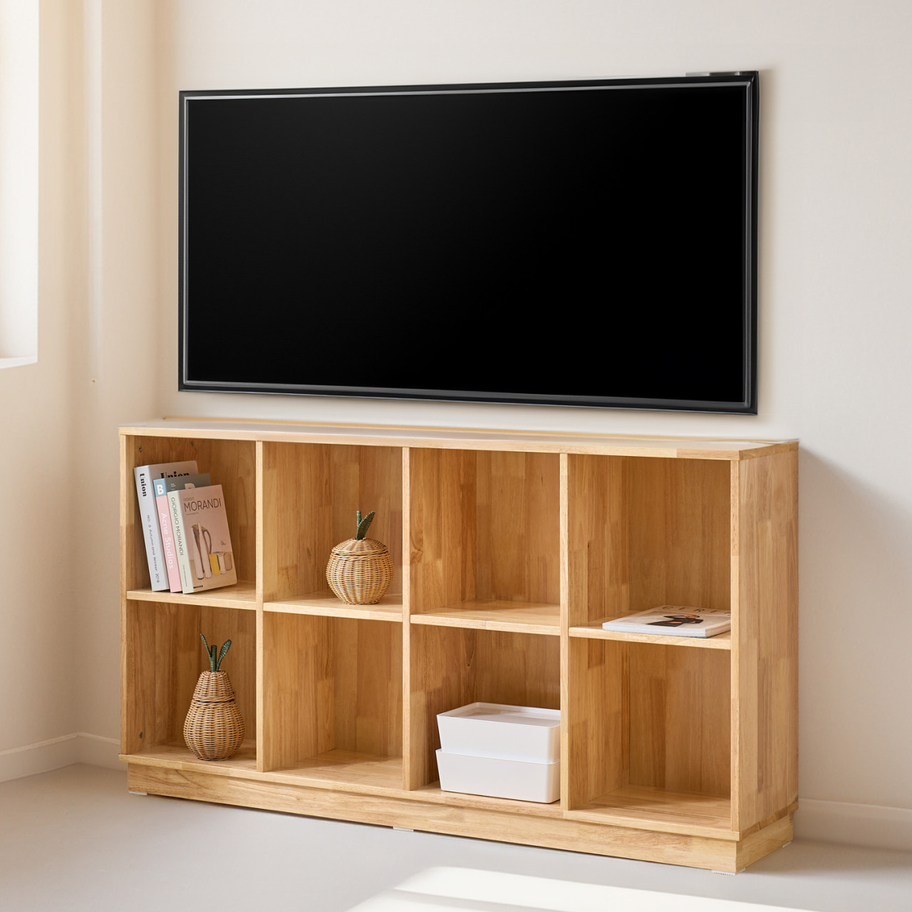 원목 거실장 1415 거실 티비 책장 고무나무 거실장 시스템