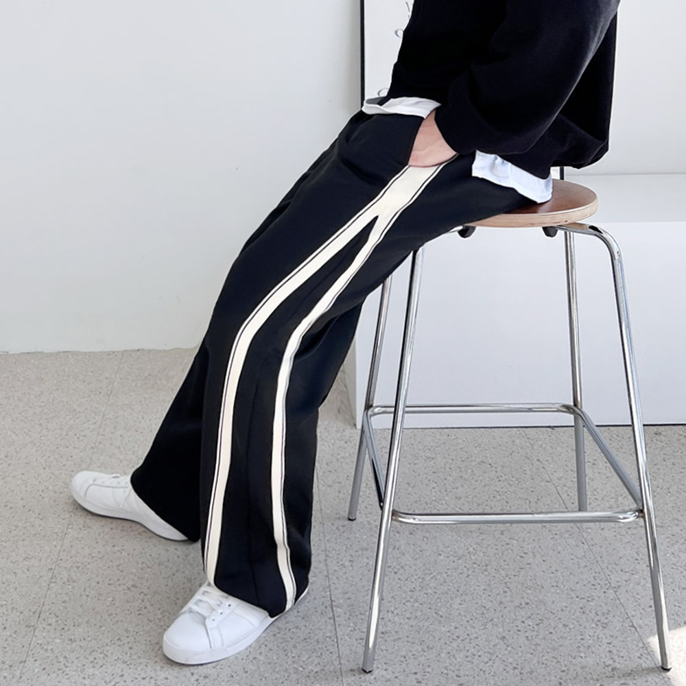 통큰바지 남자 고무줄 일자 와이드 루즈핏 트레이닝 트랙 팬츠 - 상세 이미지 5