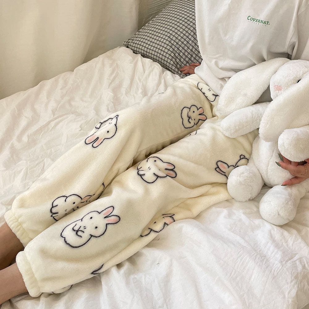 극세사 수면바지 여성 잠옷 기모 홈웨어 겨울 파자마 털 귀여운 커플 신혼부부 임산부 동물 곰돌이 토끼 복숭아 하트 상세 이미지 5