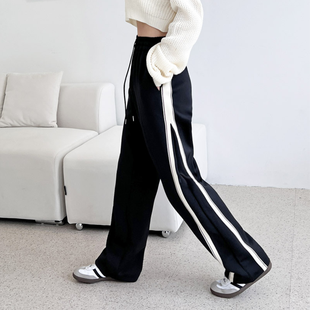 통큰바지 여자 고무줄 일자 와이드 루즈핏 트레이닝 트랙 팬츠 - 상세 이미지 4