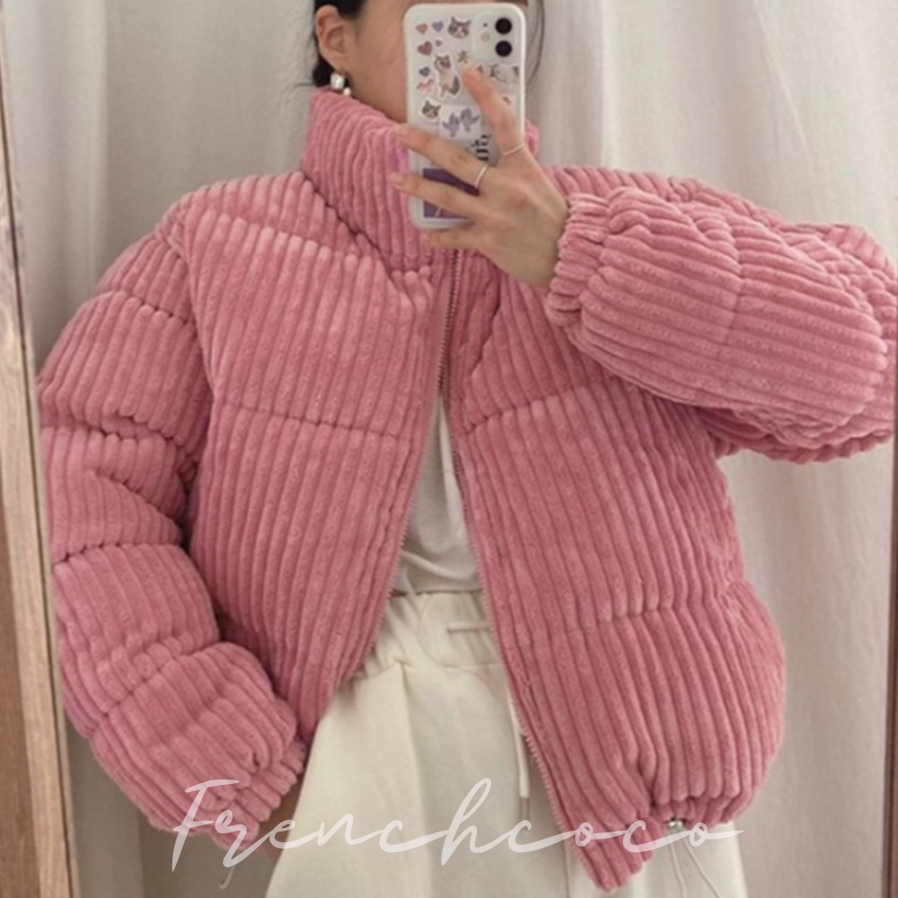 프렌치코코 코듀로이패딩 숏패딩 하이넥 코듀로이 캐주얼패딩