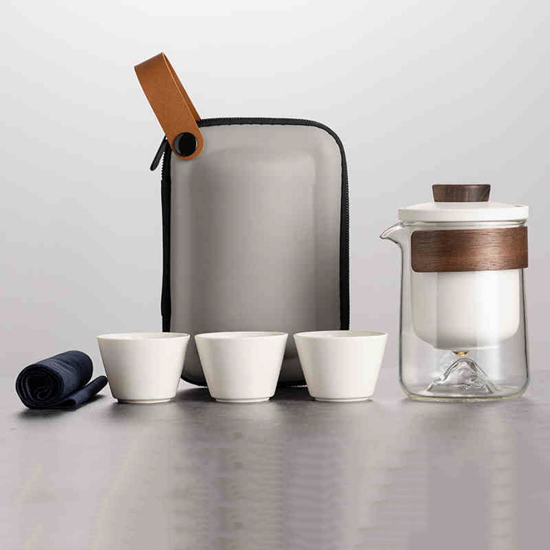 마운틴 내열유리 휴대용 다도세트 찻잔 숙우 공도배 여행용 캠핑용 차다기용품