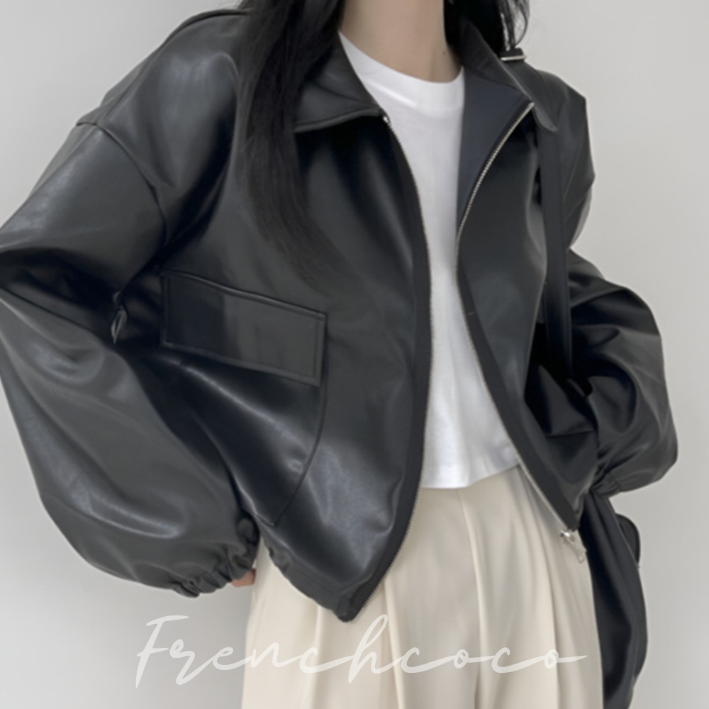 프렌치코코 가죽 숏자켓 투웨이 레더 라이더 점퍼 크롭 집업