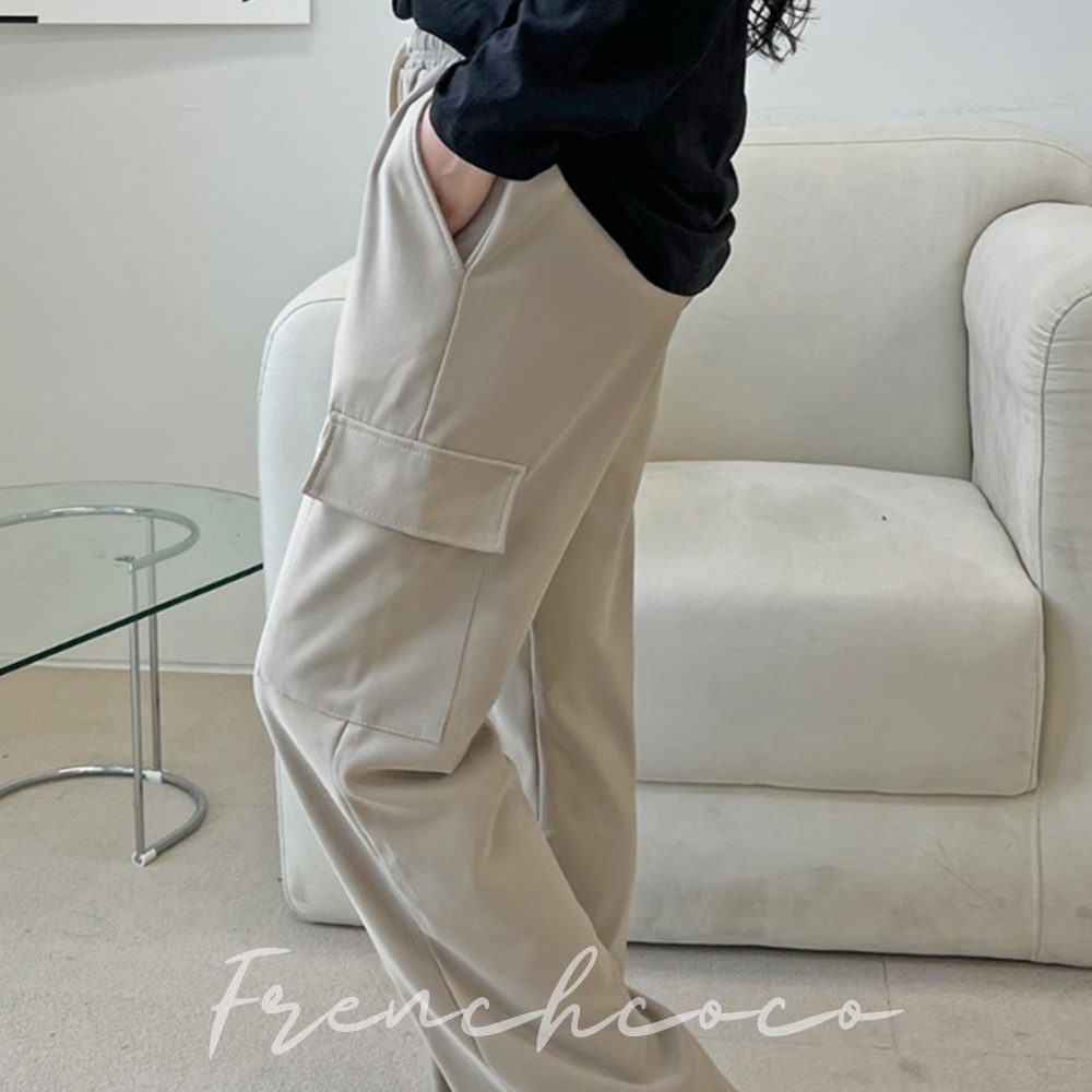 프렌치코코 통바지코디 여자 카고 덩크핏 팬츠 기모바지 - 상품 이미지