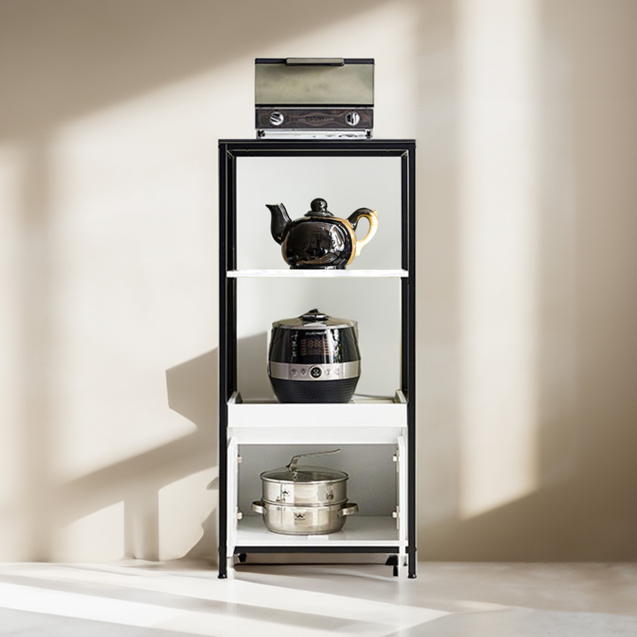 밥솥 렌지대 수납장 밥솥 레일 선반 밥통 에어프라이어 다이