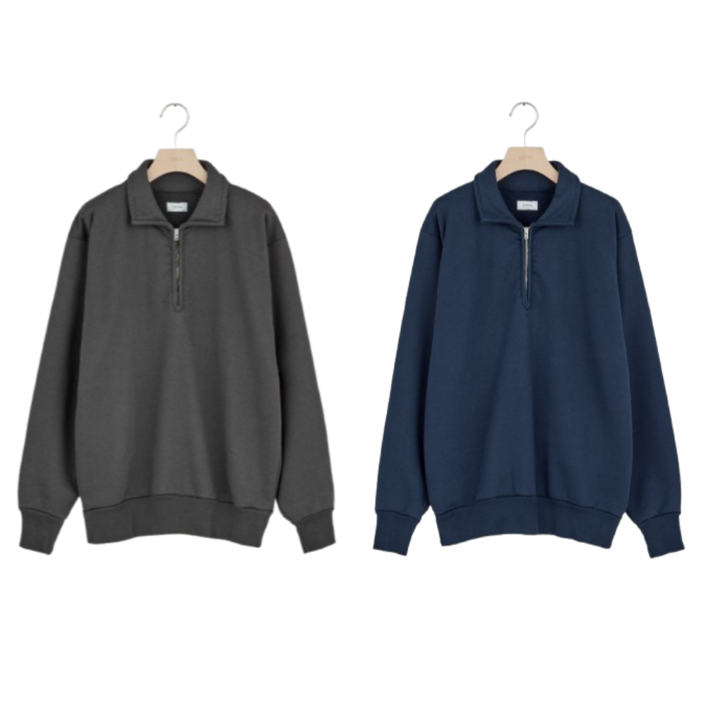 시오타 맨투맨 Half Zip Sweatshirt (Pile Lining) - 메인 이미지