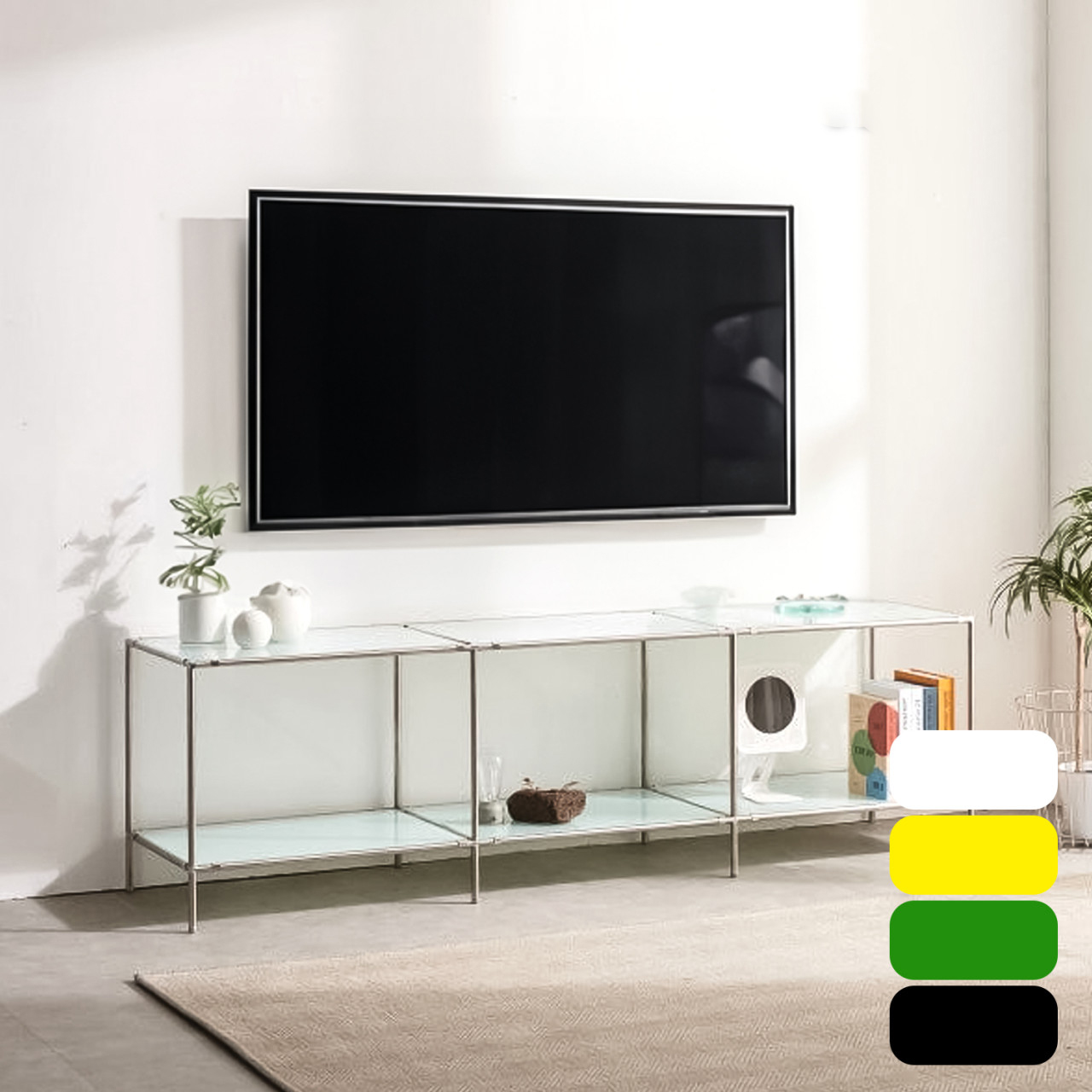 유리거실장 1800 모듈거실장 낮은 티비 선반 티비 장식장