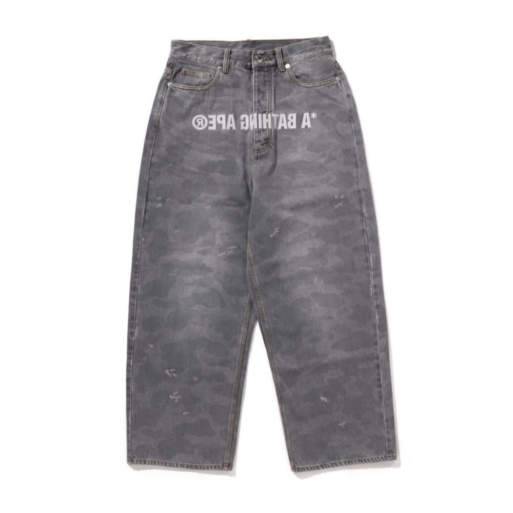 베이프 바지 1ST CAMO DESTROYED LOOSE FIT 12OZ DENIM PANTS 1K80-150-302 - 상품 이미지