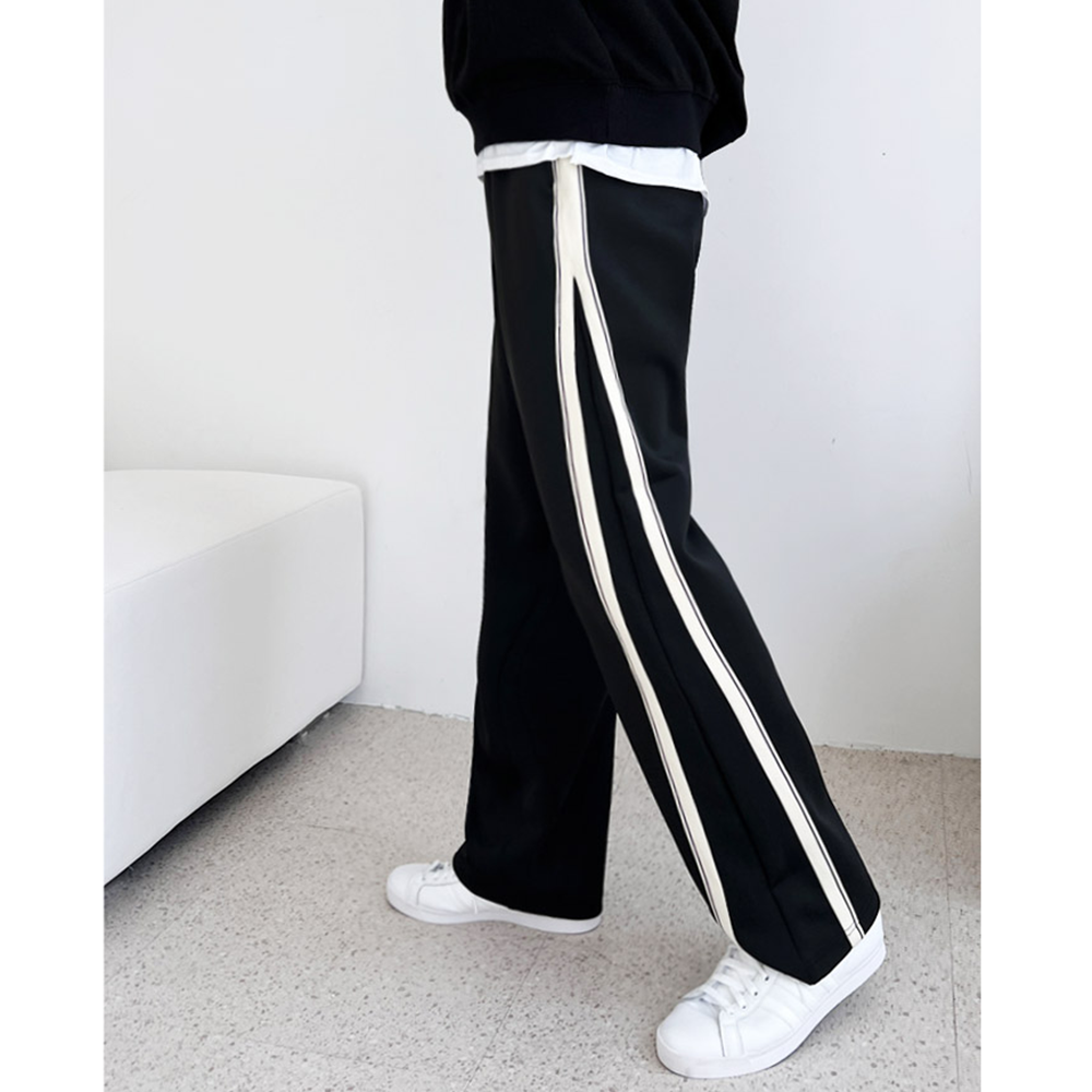 통큰바지 남자 고무줄 일자 와이드 루즈핏 트레이닝 트랙 팬츠 - 상세 이미지 3