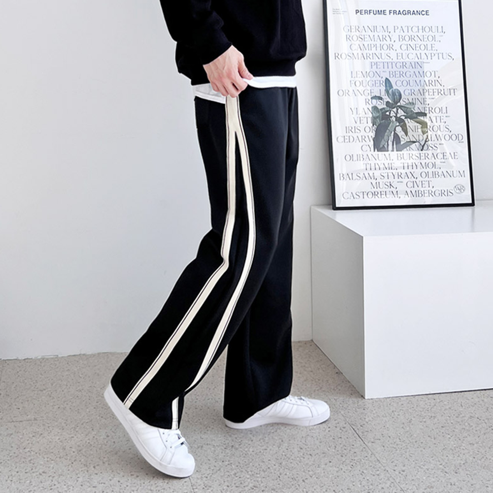 통큰바지 남자 고무줄 일자 와이드 루즈핏 트레이닝 트랙 팬츠 - 상품 이미지