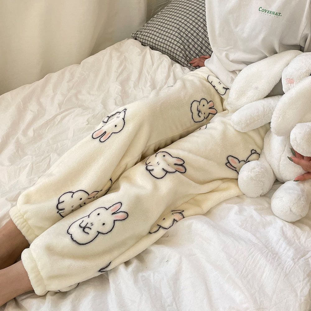 극세사 수면바지 여성 잠옷 기모 홈웨어 겨울 파자마 털 귀여운 커플 신혼부부 임산부 동물 곰돌이 토끼 복숭아 하트 상세 이미지 3