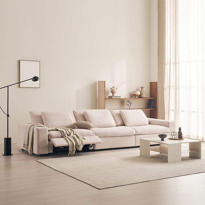 [삼익가구] 하노버 구스 기능성 패브릭 전동 양방향 리클라이너 4인용 소파