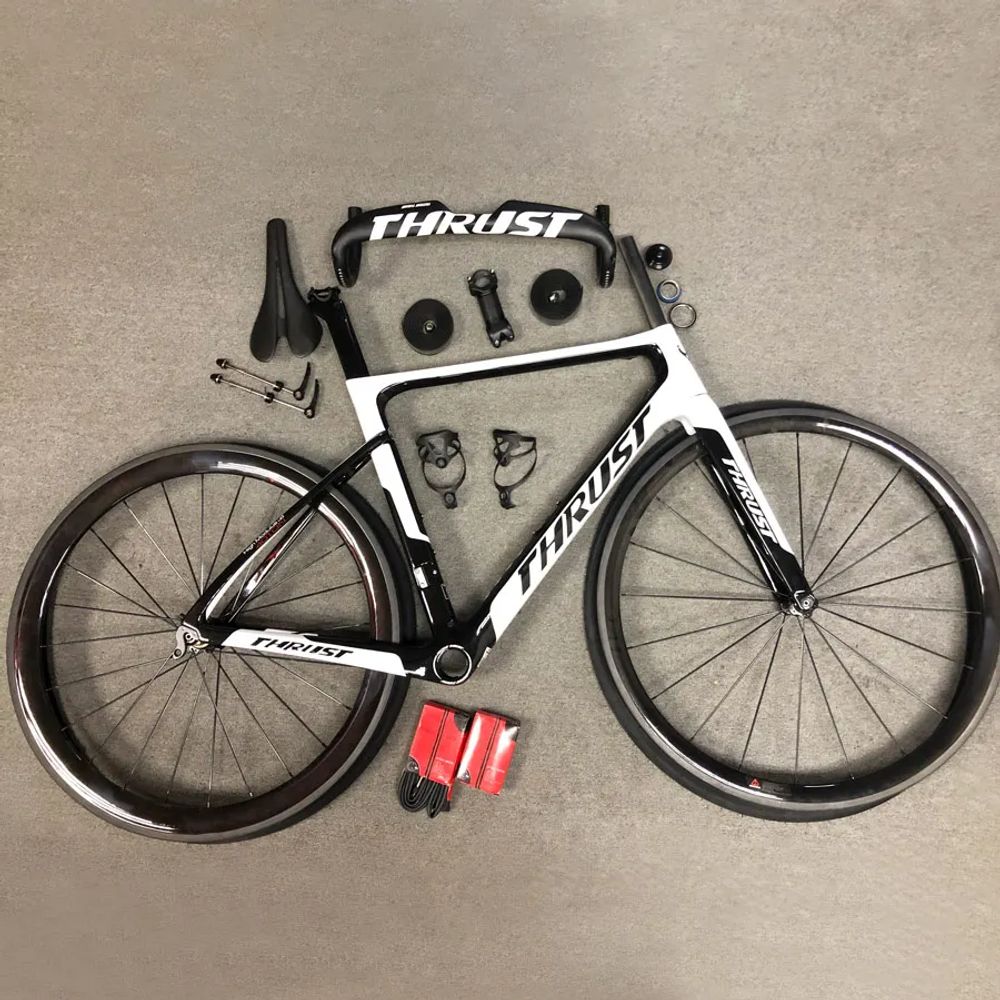 학생자전거 THRUST 탄소 섬유 도로 자전거 프레임셋 에어로 레이싱 T1000 50mm 700c 휠셋 25C 타이어 White+500mm : 야베스3JabeZ
