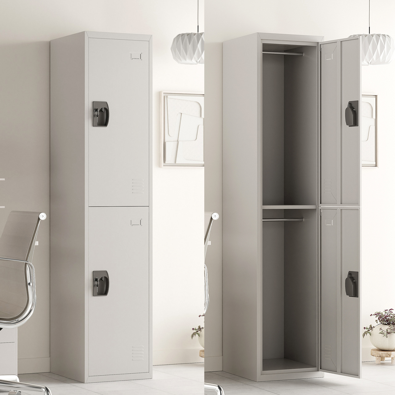 철제 캐비넷 2단 개인 철제 사물함 학교 사무용 캐비넷 옷장