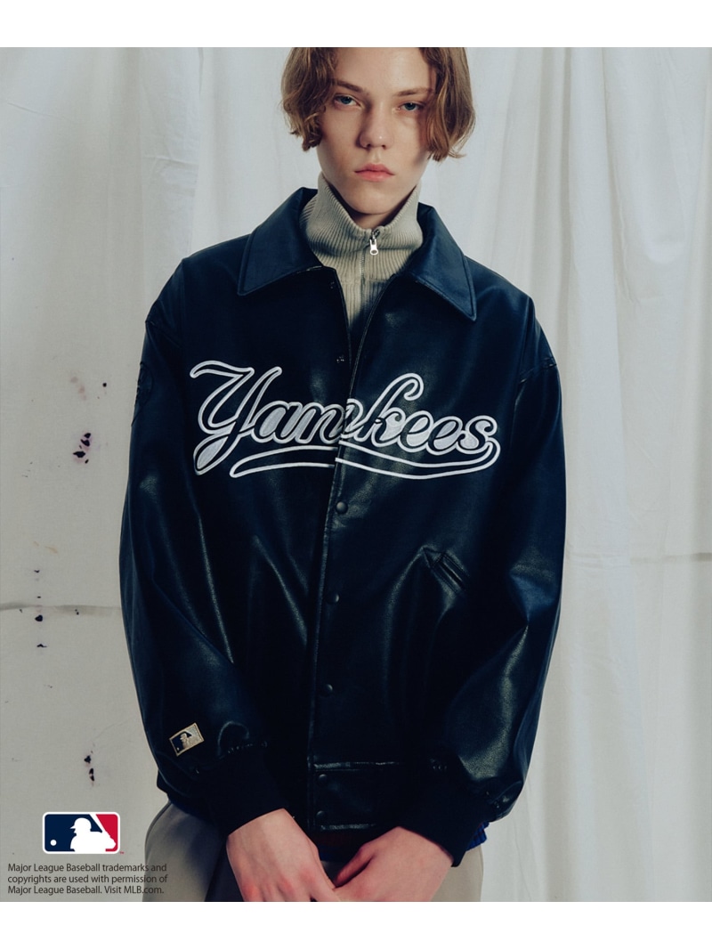 MLB 엠엘비 x 준레드 별주 엠브로이더리 레더 블루종 스타디움 점퍼 자켓 3컬러 - 상품 이미지