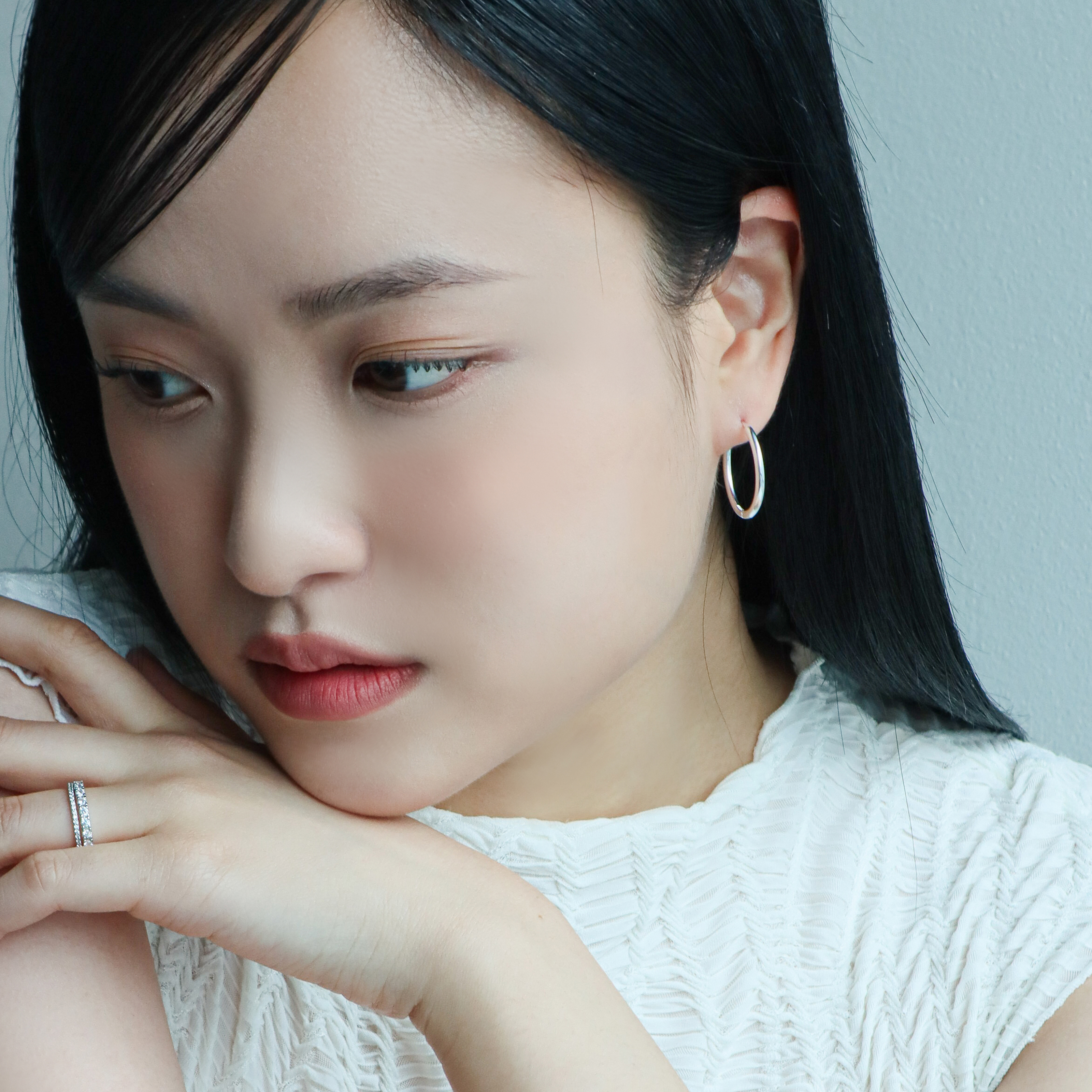 원터치 링귀걸이 실버925 데일리 기본 민자 후프 이어링 귀걸이 - 메인 이미지