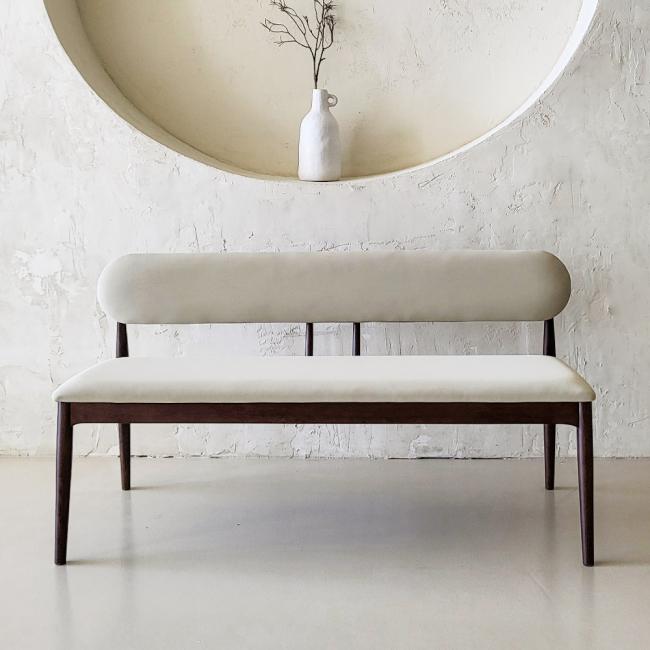 스코나 제르멘 원목 가죽 3인 등받이 벤치 의자