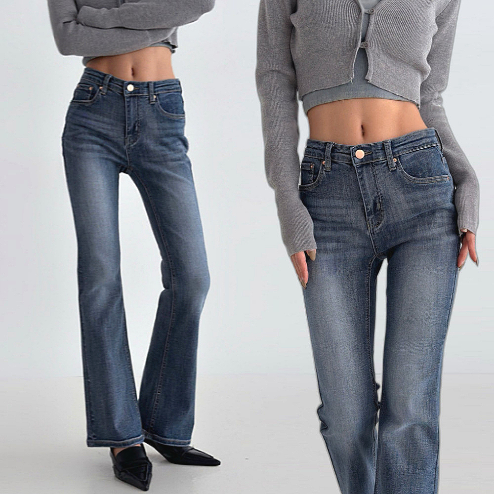 로라벨 코이 부츠컷 청바지 데님 바지 팬츠 여성 세미 와이드 일자 스판 밴딩 로우라이즈