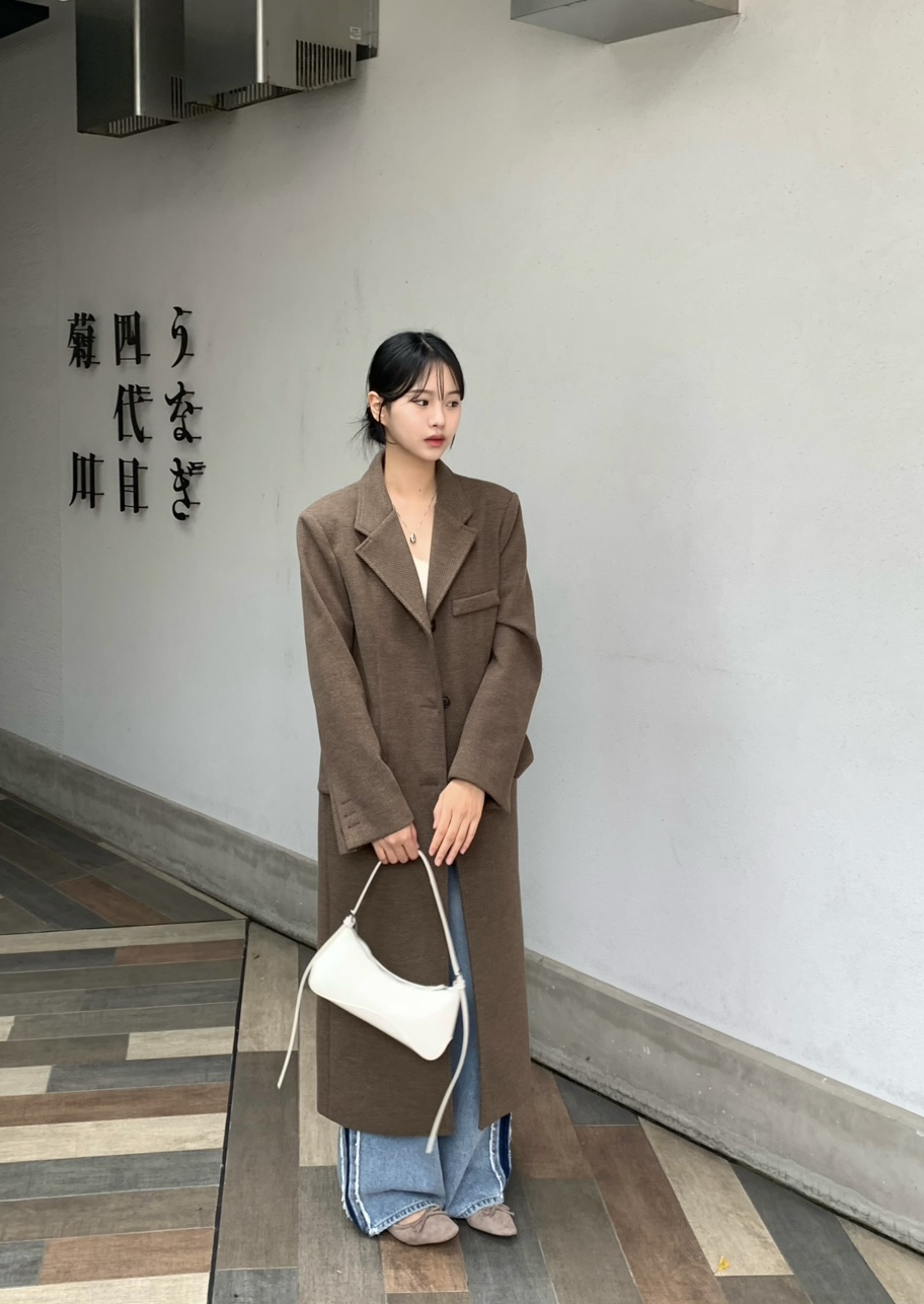 어트 헤링본 싱글 버튼 울 맥시 롱 코트 (2color) 상세 이미지 4