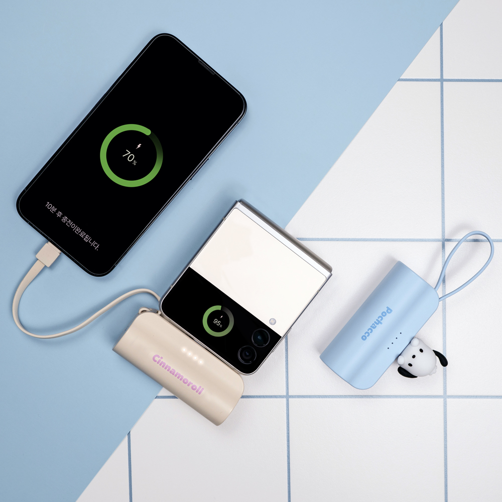 산리오 캐릭터즈 도킹형 보조배터리 C타입 메인 8핀 서브 기내반입 5000mAh, 파스텔블루 - 상세 이미지 5