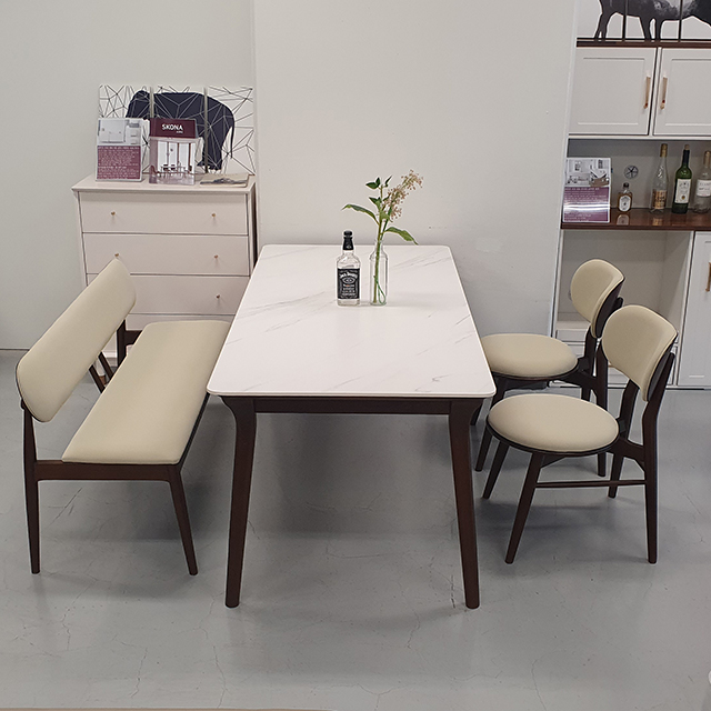 스코나 제르멘 원목 가죽 2인 등받이 벤치 의자