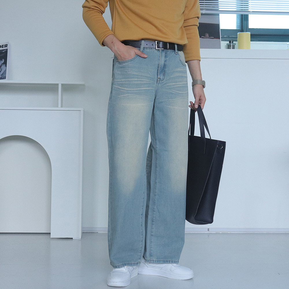 남자 와이드청바지 연청 흑청 통큰 데님 남자 청바지 - 상세 이미지 3
