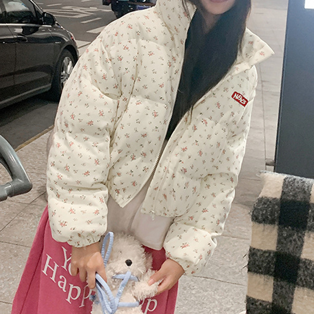 잔꽃 패딩 숏 겨울 점퍼 플라워 패턴 - 상세 이미지 3