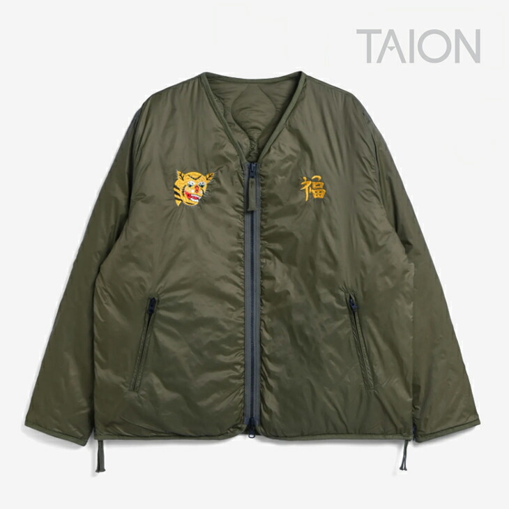타이온 TAION x 빔즈 BEAMS 별주 리버시블 이너 다운 자켓 올리브 - 메인 이미지