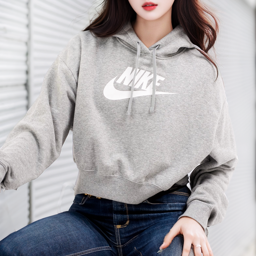나이키 여성 오버핏 크롭 후드 티셔츠 프렌치테리 DQ5851그레이, XL - 상품 이미지