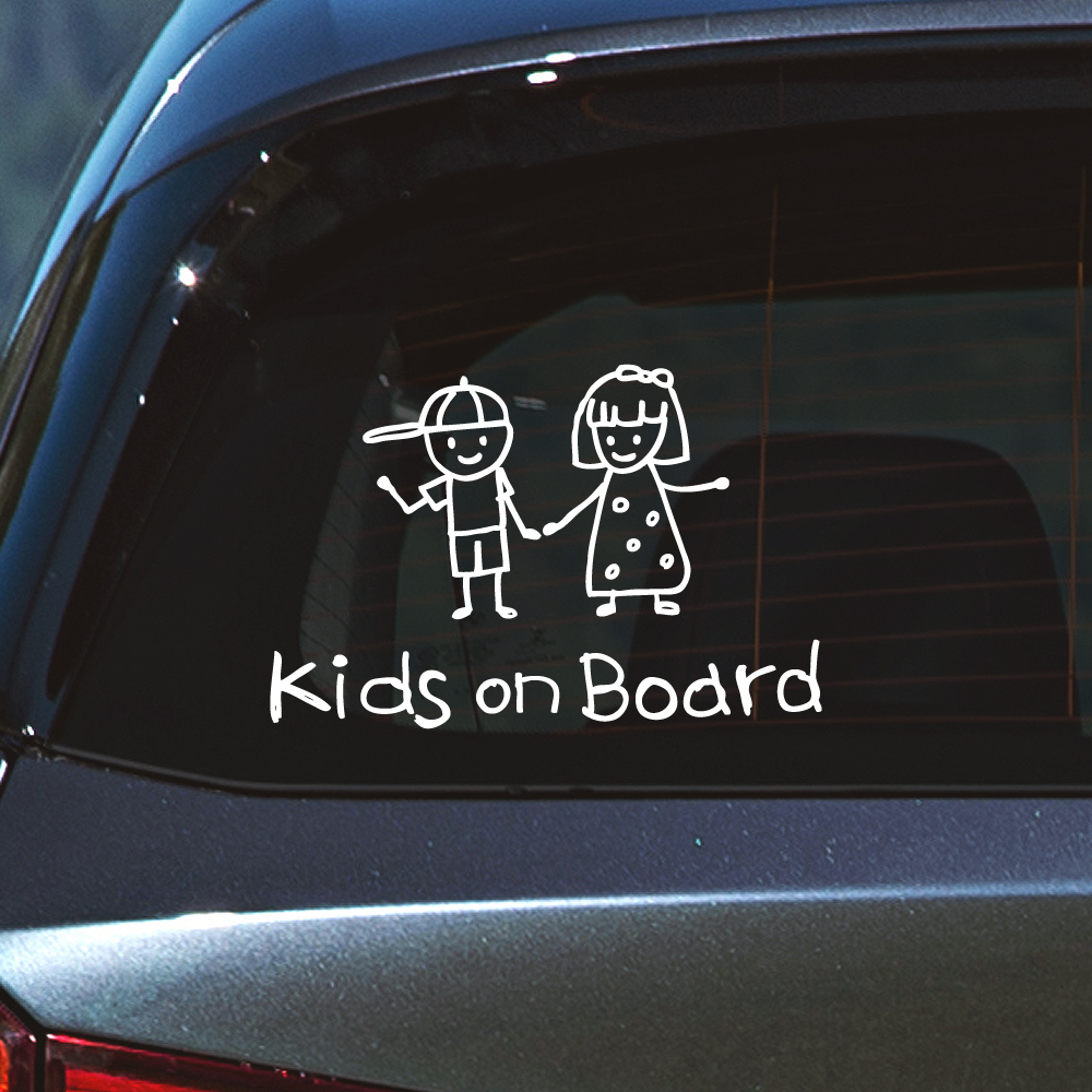 손그림 남아 여아 아이가 아이들이 타고 있어요 스티커 Kids on Board 흰색 M - 상세 이미지 4