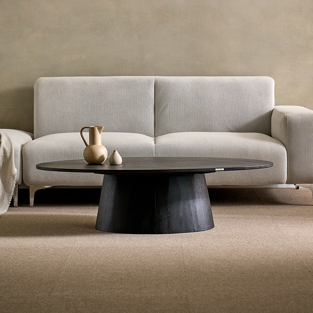 헤즈로 가디엘 원목 타원형 원형 쇼파 좌식 거실테이블 좌탁 1200 블랙