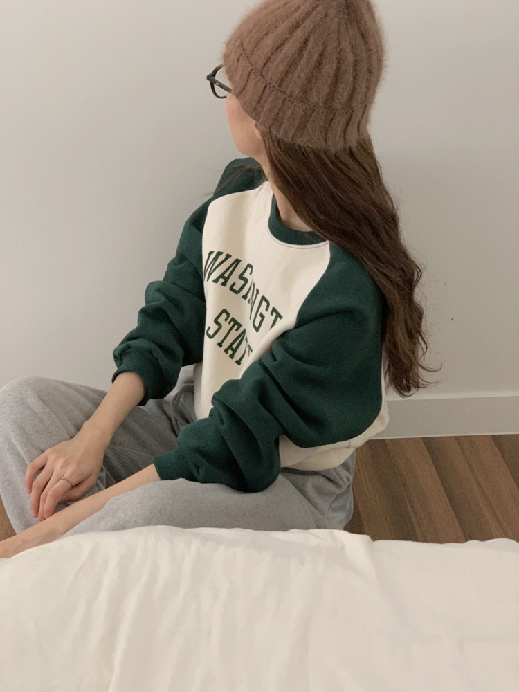 양기모 오버핏 워싱턴 프린팅 나그랑 티셔츠 여자 기모 맨투맨 겨울 여성 맨투맨 박스티 - 상세 이미지 3