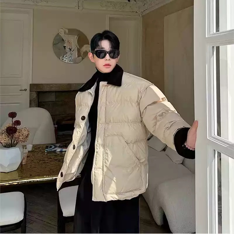 코듀로이카라소매 포인트 패딩 점퍼 자켓 고급 명품느낌 클래식 데이트 키큰남자 코디 베이지 - 상세 이미지 3