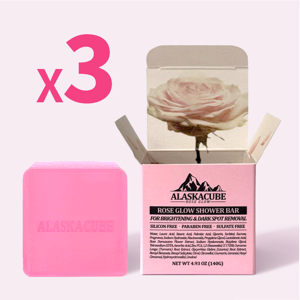 알래스카큐브 로즈글로우 퍼퓸 샤워 안티멜라닌케어 비누 로즈향, 140g, 3개 제품 이미지