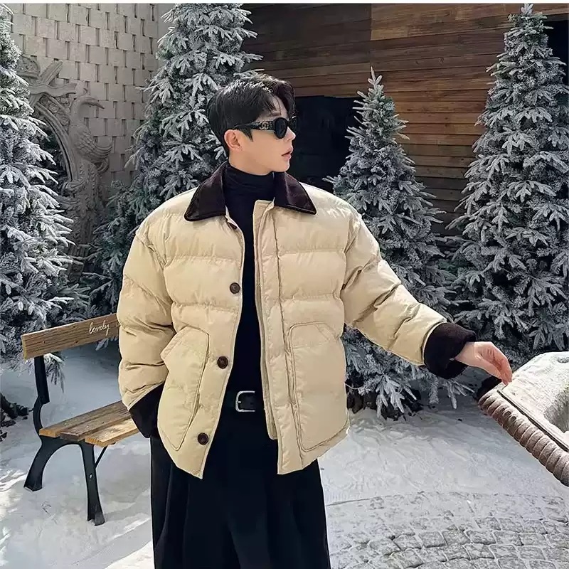 코듀로이카라소매 포인트 패딩 점퍼 자켓 고급 명품느낌 클래식 데이트 키큰남자 코디 베이지 - 상세 이미지 5