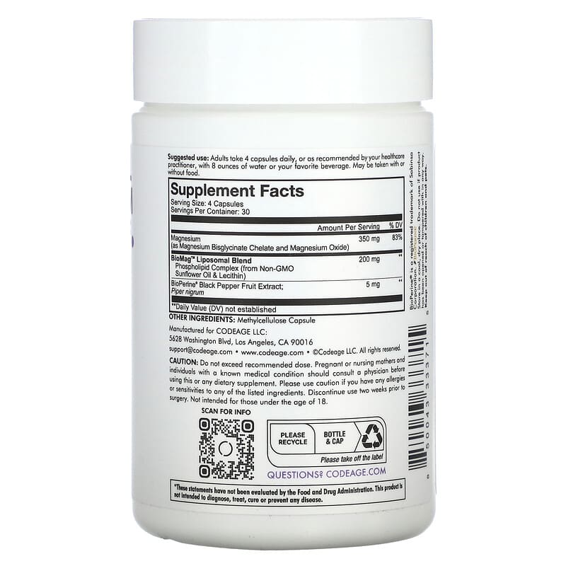 코드에이지 리포소말 킬레이트 마그네슘 비스글리치세이트 350mg 120정 - 상세 이미지 2