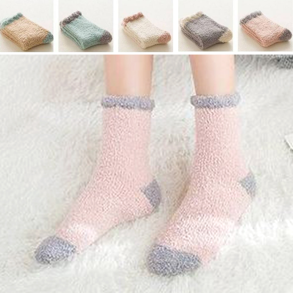 임산부 기모 수면양말 5켤레 따스한 극세사 산모 발보호 커버 - 상품 이미지