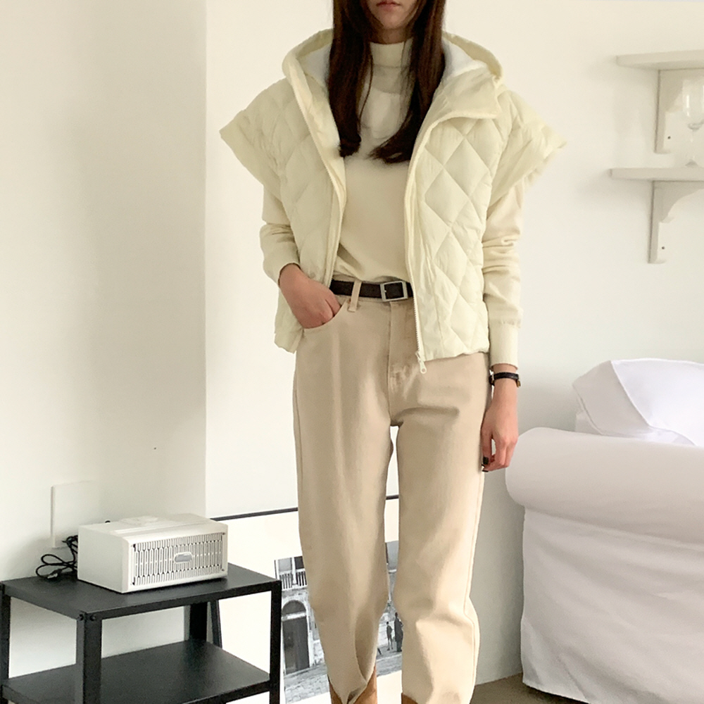 여성 패딩조끼 반팔조끼 후드 집업 퀼팅 누빔 겨울 숏 베스트 - 상세 이미지 2