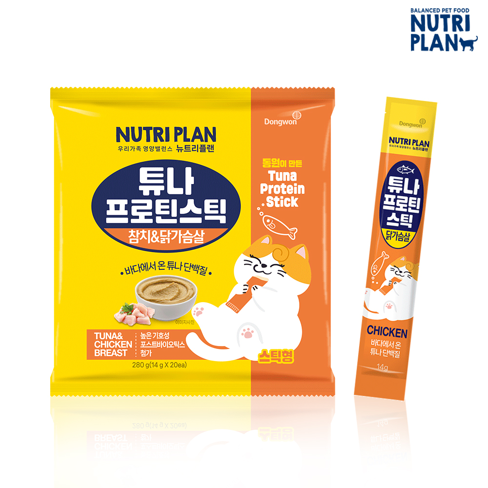 동원츄르 뉴트리플랜 튜나 프로틴 스틱 아기 저염 고양이 츄르 짜먹는 간식 참치 20개입 - 상세 이미지 2