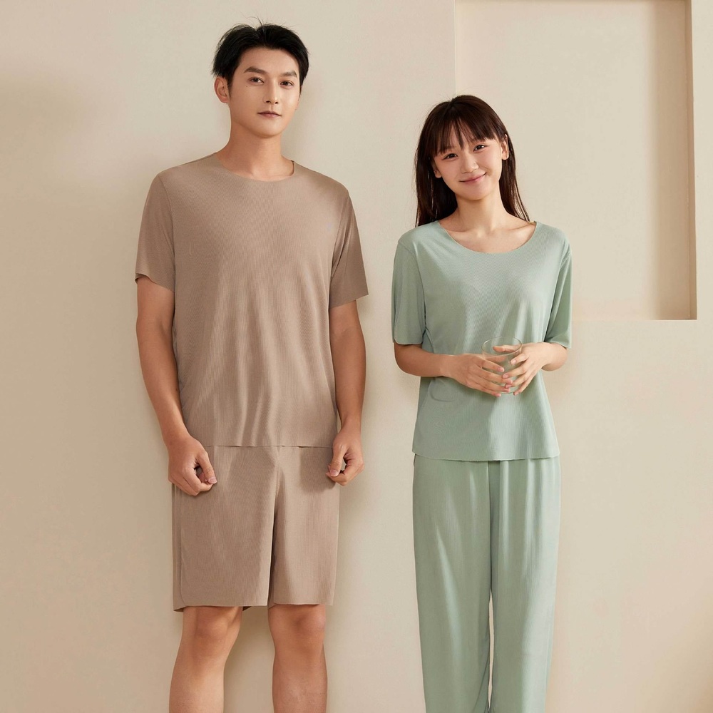 미니멀룩 커플 실크잠옷 얇은 라운드넥 잠옷 - 상세 이미지 4