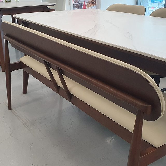 스코나 제르멘 원목 가죽 3인 등받이 벤치 의자