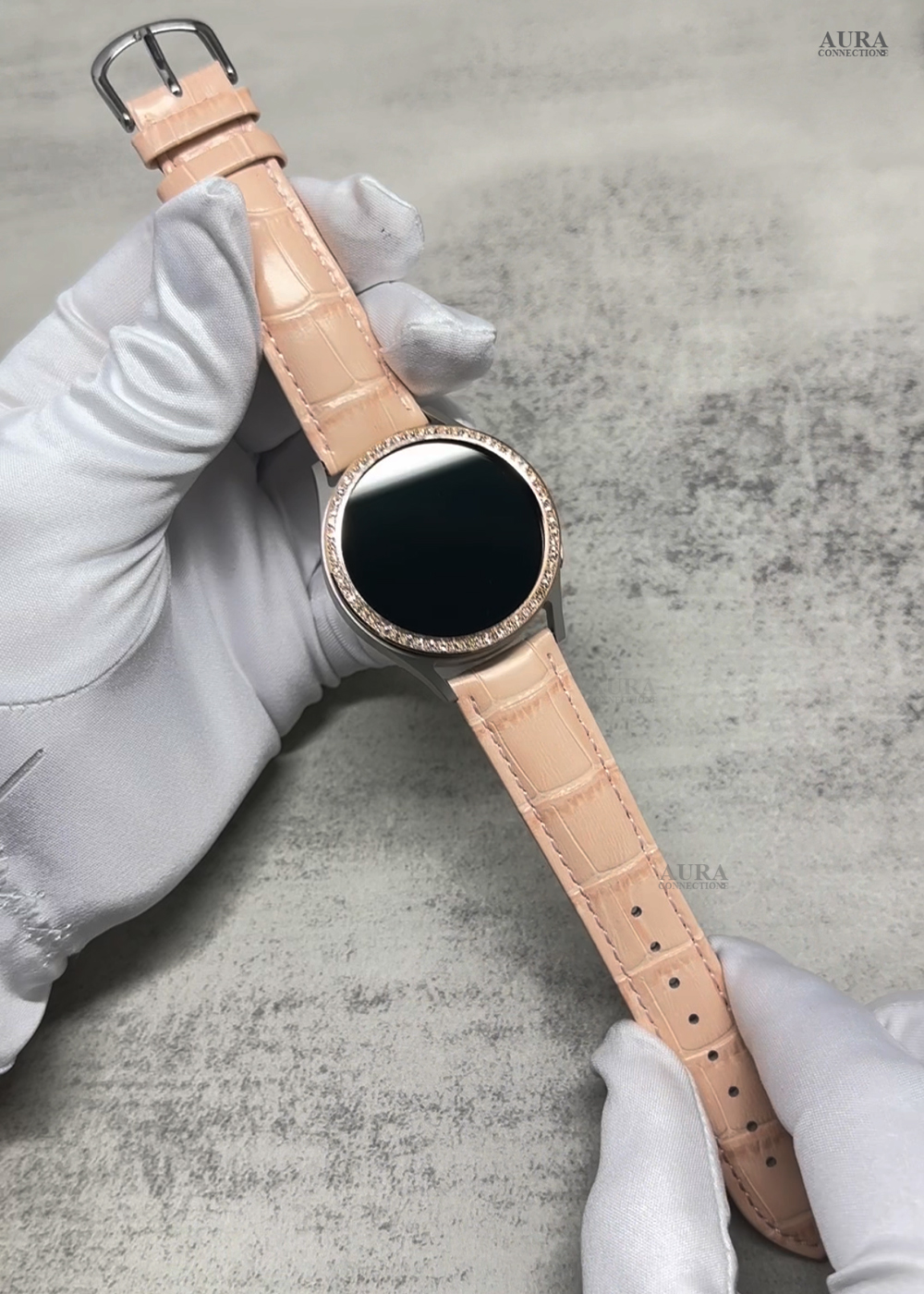 갤럭시워치7 핑크 가죽스트랩 큐빅 베젤링 커스텀 갤럭시워치 6 5 4 40mm 호환 - 상세 이미지 4