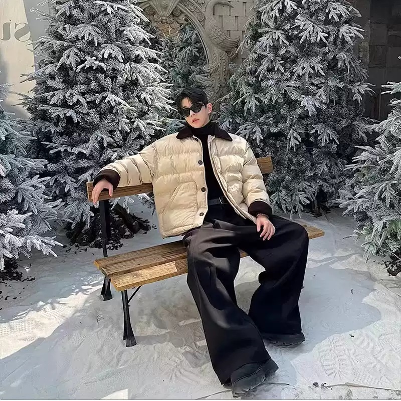코듀로이카라소매 포인트 패딩 점퍼 자켓 고급 명품느낌 클래식 데이트 키큰남자 코디 베이지 - 상세 이미지 2