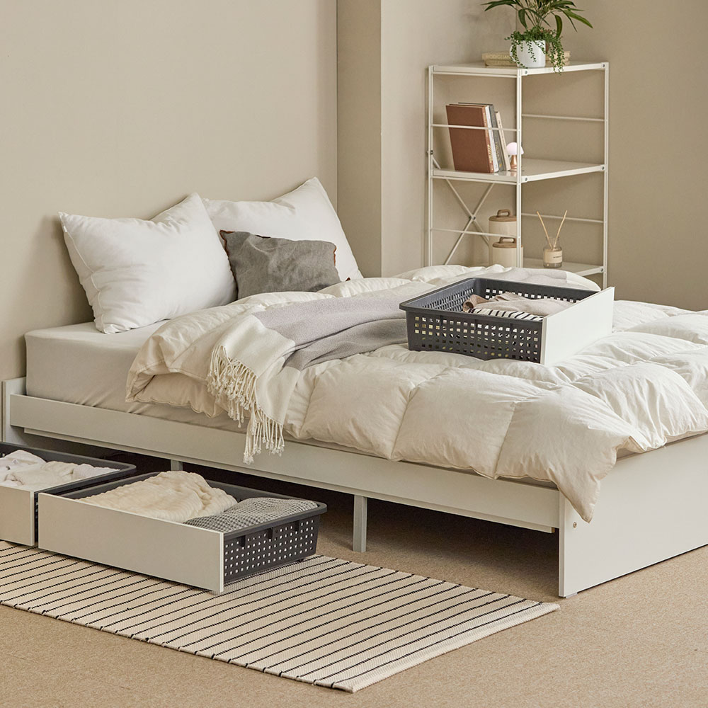 에어온슬립 E0 레이튼 3서랍침대+와이드선반 SS 슈퍼싱글 라이트오크 온슬립 본넬베이직매트