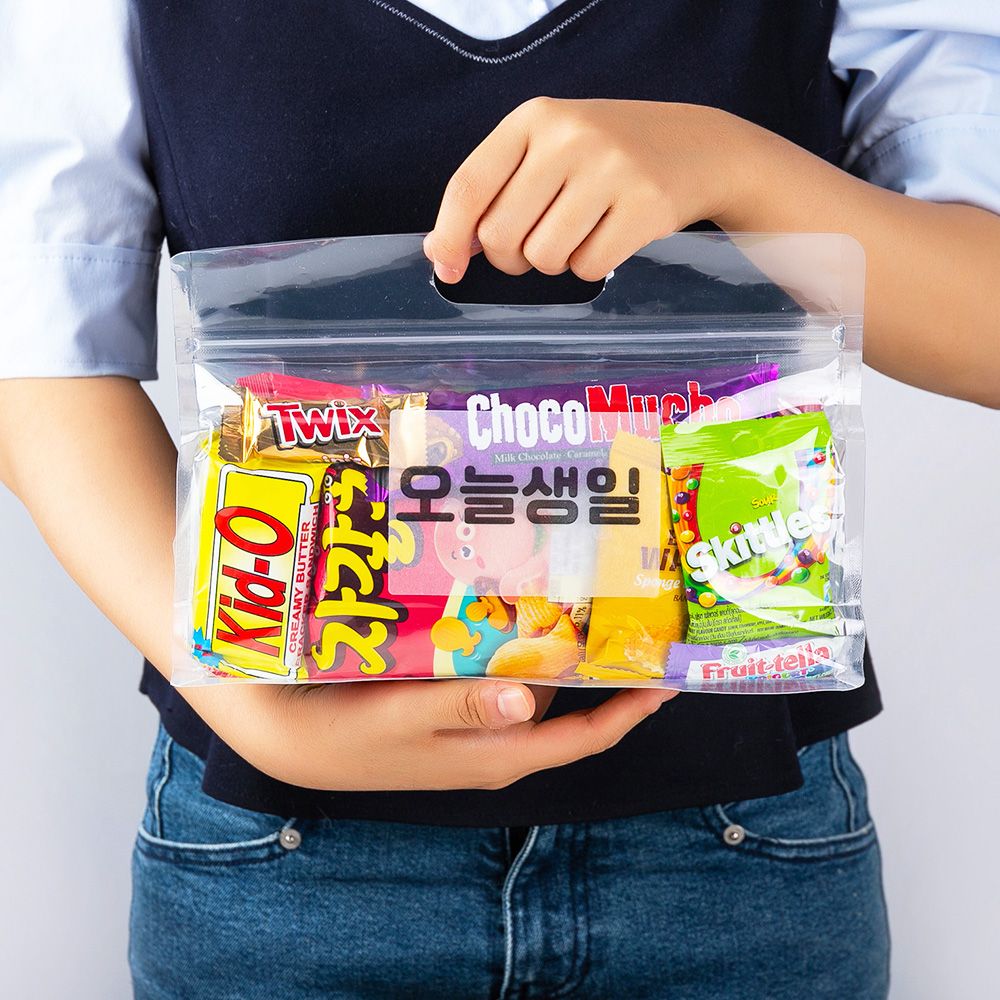 더하모니 가로형 지퍼팩 간식 구디백(중) 무료라벨 단체간식 구디백 과자세트 - 메인 이미지