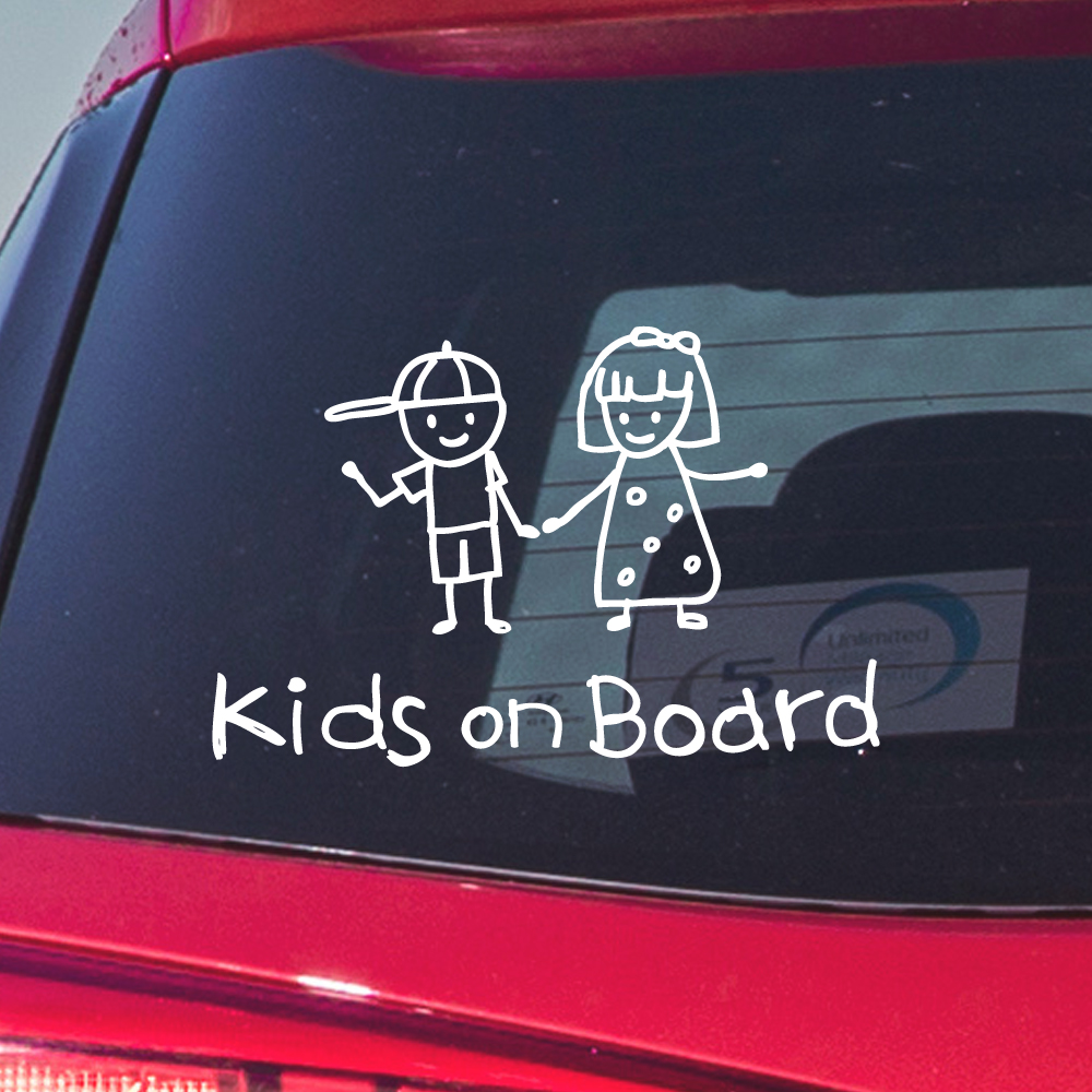 손그림 남아 여아 아이가 아이들이 타고 있어요 스티커 Kids on Board 흰색 M - 상품 이미지