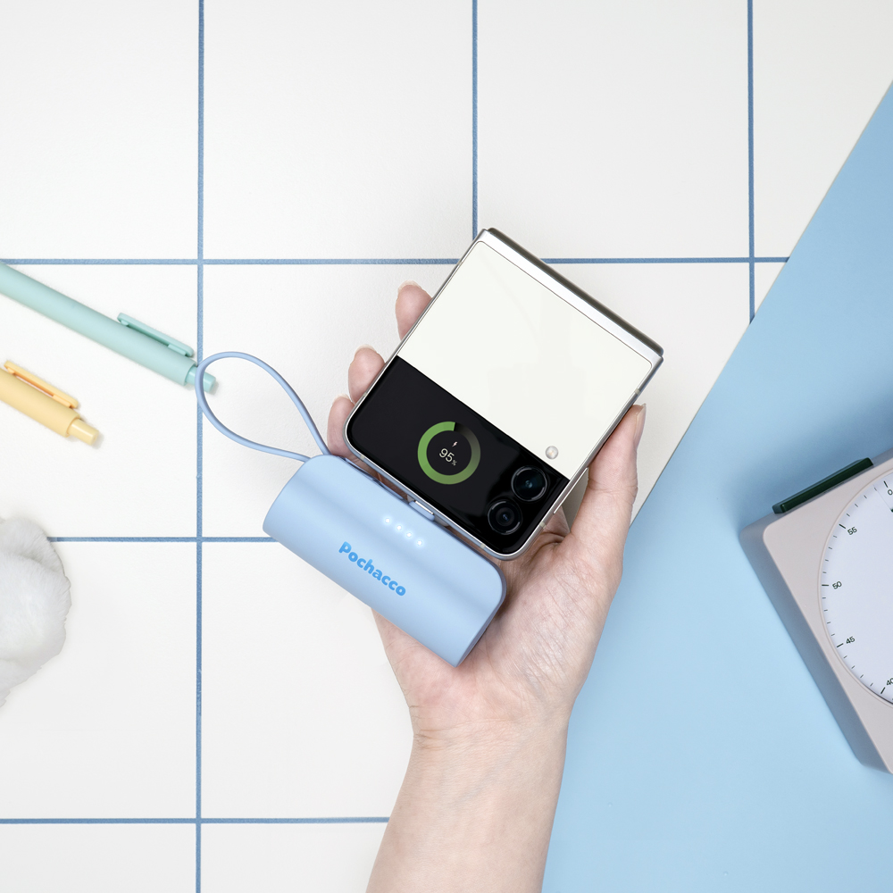 산리오 캐릭터즈 도킹형 보조배터리 C타입 메인 8핀 서브 기내반입 5000mAh, 파스텔블루 - 상세 이미지 3